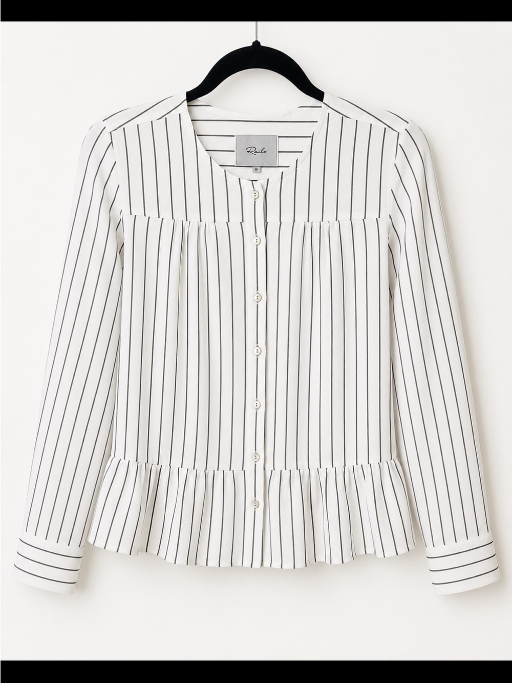 Rails White and Black Striped Peplum Button-Down Blouse